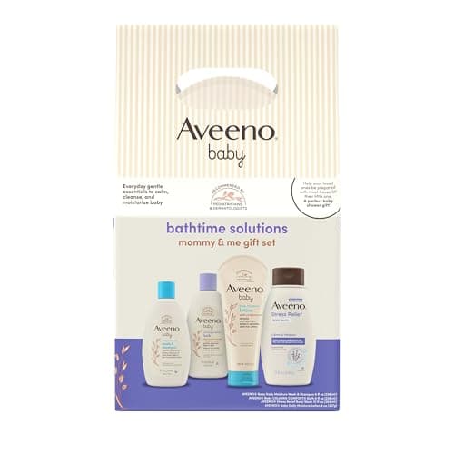 Aveeno Baby Mommy & Me Daily Bathtime Gift Set Including Baby Wash & Shampoo, Calming Baby Bath & Wash, Baby Moisturizing Lotion & Stress Relief Body Wash for Mom, 4 Items