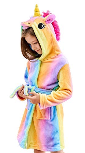 Doctor Unicorn Soft Unicorn Hooded Bathrobe Sleepwear - Unicorn Gifts for Girls (Rainbow 2, 5-6 Years)