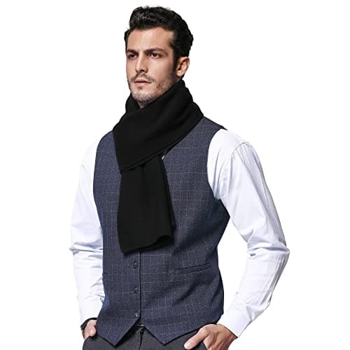 RIONA Men's 100% Australian Merino Wool Scarf Knitted Soft Warm Neckwear with Gift Box(Black)