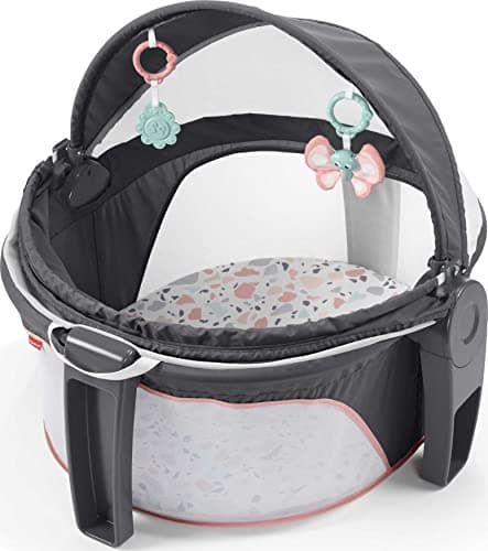 Fisher-Price Portable Bassinet and Play Space On-the-Go Baby Dome with Developmental Toys and Canopy, Pink Pacific Pebble