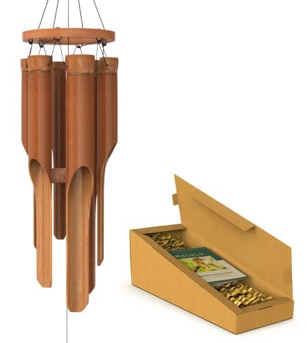 Nalulu Classic Bamboo Wind Chimes - Outside Outdoor Wood Wooden Windchimes, Small, Handcrafted with Calming Deep Tones, Ideal Home Decor or Gift for Any Occasion