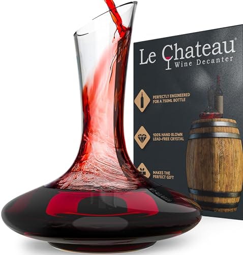 Le Chateau Large Elegant Red Wine Decanter - Hand Blown, Lead-Free Crystal Glass Wine Carafe & Wine Aerator - Full Bottle (750ml) Wine Gifts & Wine Accessories