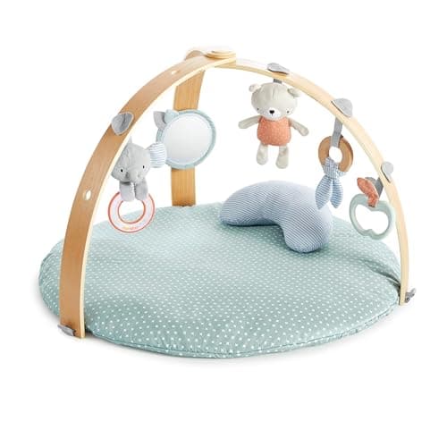 Ingenuity Cozy Spot Reversible Duvet Activity Gym & Play Mat with Wooden Toy bar - Loamy, Newborn and up