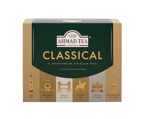 Ahmad Tea Black Tea, Classic Selection Pack Teabags, 60 Foil Teabags - Caffeinated, Decaffeinated, & Sugar-Free