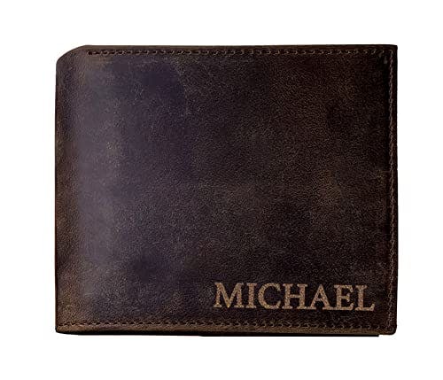 Personalized Leather Wallet for Men, Fathers Day Gifts for Him, Custom Name Wallets, Customazible Gift for Husband, Dad, Boyfriend, Him, Men Gifts for Anniversary, Birthday, Wedding, Fathers Day