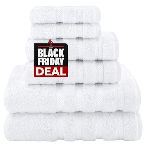 American Soft Linen Luxury 6 Piece Towel Set, 2 Bath Towels 2 Hand Towels 2 Washcloths, 100% Cotton Turkish Towels for Bathroom, White Towel Sets