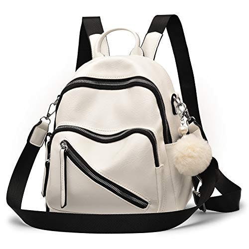 Women Cute Mini Leather Backpacks, Convertible Shoulder Bag Casual Holiday Small Rucksack, White