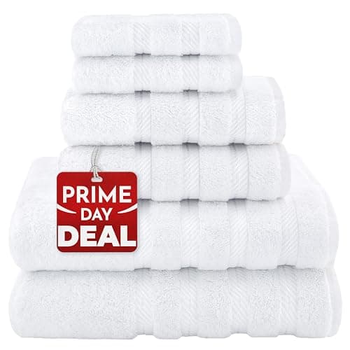 American Soft Linen Luxury 6 Piece Towel Set, 2 Bath Towels 2 Hand Towel 2 Washcloths, 600 GSM 100% Cotton Turkish Towels for Bathroom, White Towel Sets