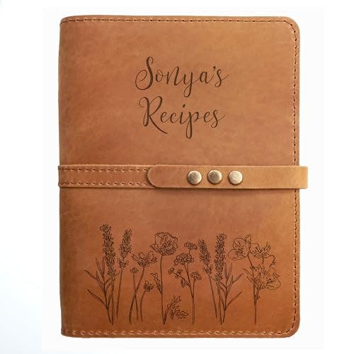 Personalized Recipe Book with Wildflowers - Leather Family Cook Book to Write in Your Own Recipes - Blank Recipe Book Binder - Christmas, Birthday, Thanksgiving, Valentines, Birthday Gift