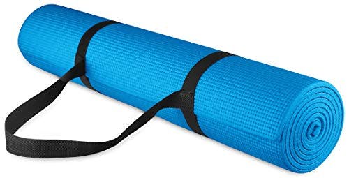 Signature Fitness All-Purpose 1/4-Inch High Density Anti-Tear Exercise Yoga Mat with Carrying Strap, Blue