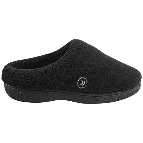 isotoner Women's Terry Hoodback Clog Soft Memory Foam, Comfort Arch Support, House Indoor / Outdoor Sole Slippers, Black, 8.5-9