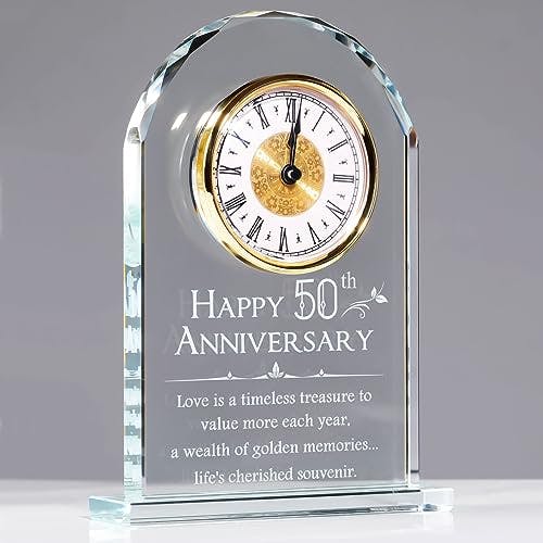 YWHL 50th Wedding Anniversary Quartz Clock Gifts for Parents, 50 Years Golden for Couple, Happy 50th Anniversary Decoration Gift for Her Him (Battery not Included)