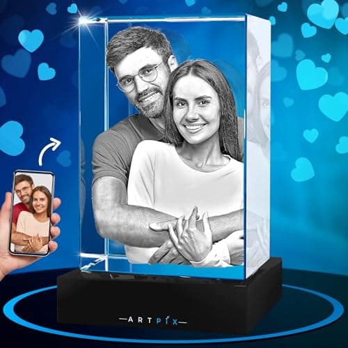 ArtPix 3D Crystal Photo, Valentines Day Gifts for Women, Wife, Men, Her, Him, Great Personalized Customized Gift with Your Own Photo, Custom 3D Etched Engraved, Couples Gifts