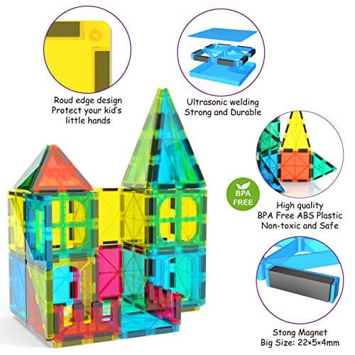 Jasonwell Magnetic Tiles Kids Magnetic Blocks Building Sets 3D Magnet Tile Building Blocks Toy Construction Educational STEM Toys Gifts for Toddlers Boys Girls 3 4 5 6 7 8 9 10 + Year Old