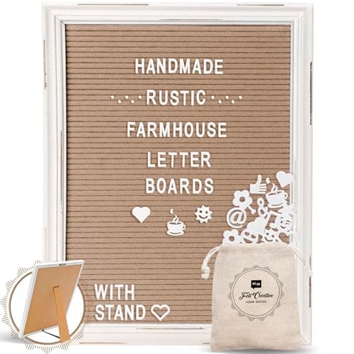 Cappuccino Felt Letter Board Back to School Sign with Rustic Wood White Frame - Farmhouse Letter Board Sign with Stand - Baby Announcement 12x16 Felt Board Changeable Message Board with 350 Letter Set