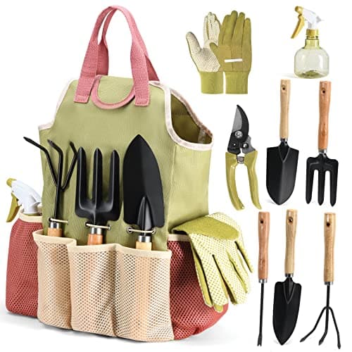 Gardening Tools Set of 10 - Complete Heavy Duty Garden Tools Set with Fashion Handbag - Durable Gardening Supplies Kit Ideal Gardening Gifts for Women