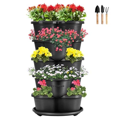 VIVOSUN 5 Tier Vertical Gardening Stackable Planter for Strawberries, Flowers, Herbs, Vegetables, Black