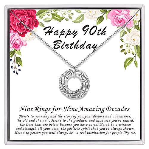 AM ANNIS MUNN 90th Birthday Gifts for Women, 925 Sterling Silver Necklace for Women Nine Circle Necklace for Her 9 Decade 90th Birthday Jewelry for Women Gift Ideas