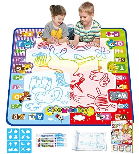 Jasonwell Aqua Water Doodle Mat 31 X 31 Inches Extra Large Magic Drawing Doodling Mat Coloring Mat Educational Toys Gifts for Kids Toddlers Boys Girls Age 2 3 4 5 6 7 8 Year Old (Alphabet)
