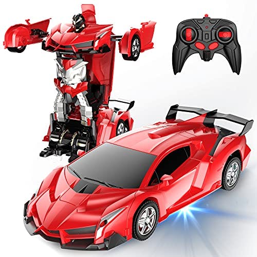 Desuccus Remote Control Car, Transform Robot RC Car for Kids, 2.4Ghz 1:18 Scale Model Racing Car with One-Button Deformation, 360°Drifting, Transforming Robot Car Toy Gift for Boys and Girls(Red)