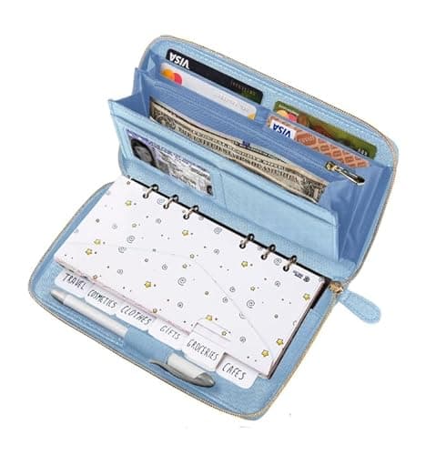 Cash Envelope Wallet Azure All in One Budget System with 12x Tabbed Cash Envelopes, 12x Monthly Budget Cards,1x Yearly budget planner sheet Complete Money Organizer Set for Cash