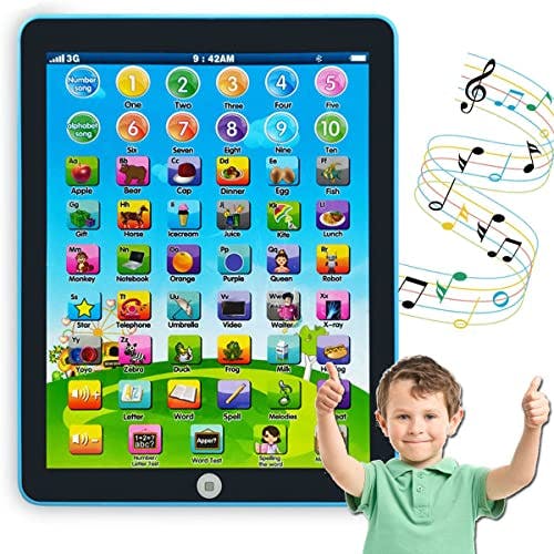 Kids Learning Pad/Tablet Interactive Toddler Toys with Words Numbers Alphabets Music Electronic Educational Toy for Preschool Boys & Girls 3-8 Years Old (Blue)