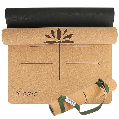 Premium Yoga Cork Mat | 5mm Thick Natural Tree Rubber Base and Bigger Mat for Extra Support, Alignment lines for Guidance | Non-Slip, Natural & Eco-friendly, Your Ultimate Eco-Friendly Yoga Companion