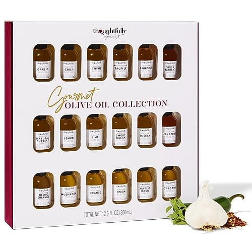 Thoughtfully Gourmet, Olive Oil Sampler Gift Set, Includes Uniquely Flavored Extra Virgin Cold Pressed Spanish Olive Oil, Flavors Include Garlic, Chili, Chipotle and More, Pack of 18