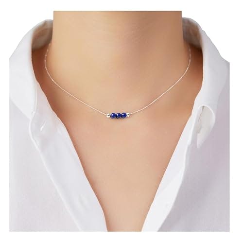 Dainty Real Lapis Lazuli Crystal Pendant 925 Sterling Silver Choker Necklace Healing Chakra Crystal Stone September Birthstone Handmade Necklace Collar Jewelry Gift for Women Young Lady