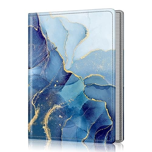 Fintie Photo Album 5x7 Photos - 52 Photos Small Mini Capacity Premium Vegan Leather Cover Photo Book, Portable Wallet Photo Album for Wedding Family Boys Girls Art Work, Ocean Marble