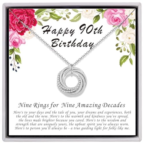 AM ANNIS MUNN 90th Birthday Gifts for Women, 925 Sterling Silver Necklace for Women Nine Circle Necklace for Her 9 Decade 90th Birthday Jewelry for Women Gifts Ideas Gifts