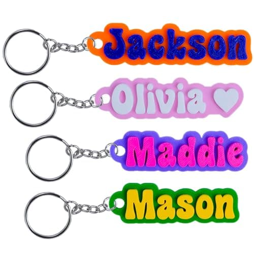 Custom Keychain Groovy Font, Hard Plastic Personalized Key Chain, Customized Name Text Tag