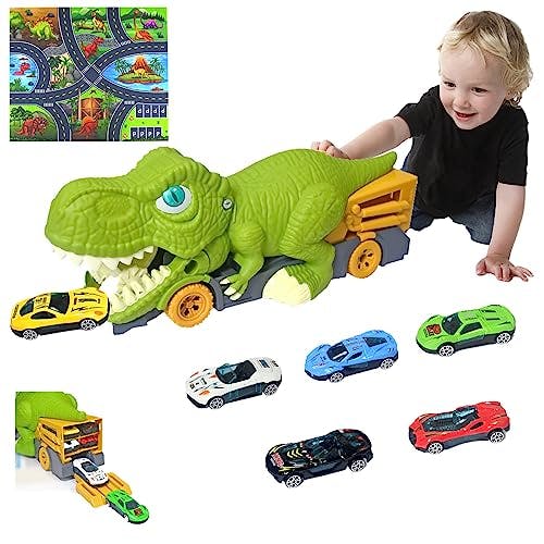 Johehe Transport Truck Playset with 6 Metal Cars and Activity Play Mat - 8 in 1 Toddler Toys for 3+ Year Old Boys and Girls