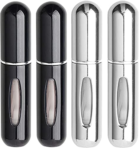 Ryanste 4 Pcs Refillable Perfume Bottle, 5 ml Mini Refillable Bottle Portable Travel Fragrance Atomizer (Black + Silver)
