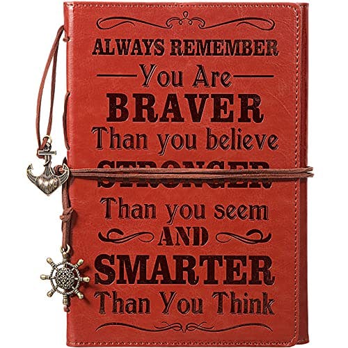 Inspirational Journals Leather Motivational Encouragement Gifts Writing Travel Personal Diary 6 x 8.5 Notebook for Graduation Christmas for Women Men (Always Remember You are Braver Than You Believe)