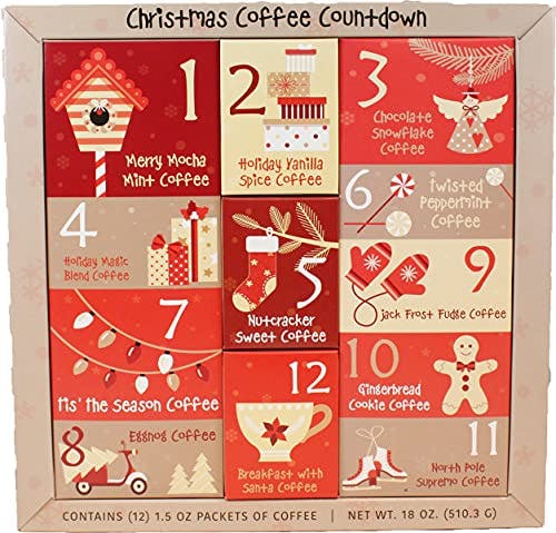 Christmas Sampler Gift Advent Calendar 12 Days of Coffees, Teas or Cocoas (Hot Chocolate) for Christmas Gourmet Gift Box Set - Best Xmas Present For Friends, Family, Corporate, Coworkers, or Teachers (Coffee)