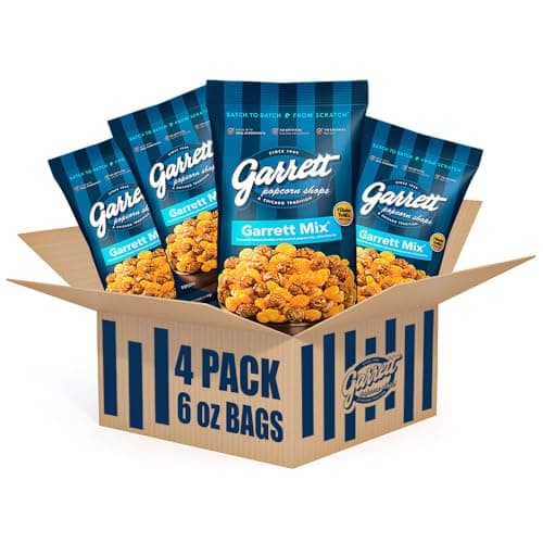 Garrett Popcorn Garrett Mix, 6.0oz, 4 Bags,​ Cheese and Caramel Gourmet Popcorn, Gluten Free, Sweet and Salty Snack, Popped Popcorn Bags