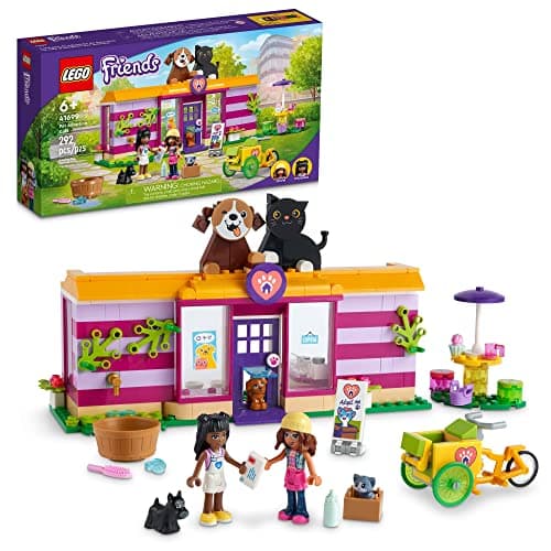 LEGO Friends Pet Adoption Café 41699 Building Toy - Collectible Animal Rescue Set with Olivia & Priyanka Mini-Dolls, Cat & Dog Figures, Creative Toys for Boys, Girls, and Kids Ages 6+