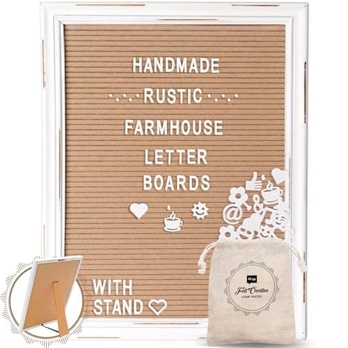 Cappuccino Felt Letter Board Back to School Sign with Rustic Wood White Frame - Farmhouse Letter Board Sign with Stand - Baby Announcement 12x16 Felt Board Changeable Message Board with 350 Letter Set