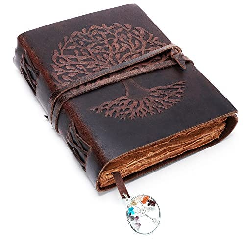 LUXEORIA Leather Journal for Women and Men, 200 Pages - 6"x8", Travel Dairy, Unlined Women's Notebook, Tree Of Life Sketchbook for Drawing, Writing- Antique Deckle Edges Handmade Paper, Vintage Brown