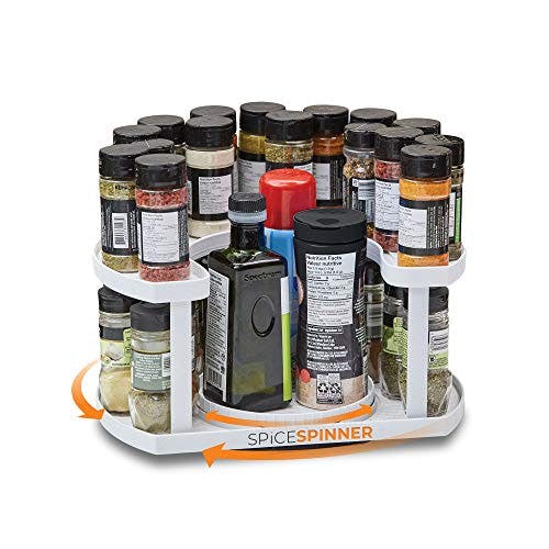 Allstar Innovations Spice Spinner Two-Tiered Spice Organizer & Holder That Saves Space, Keeps Everything Neat, Organized & Within Reach With Dual Spin Turntables- White