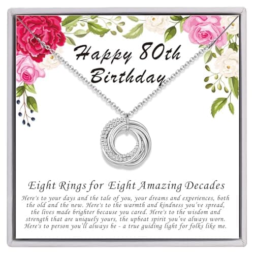 AM ANNIS MUNN 80th Birthday Gifts for Women, 925 Sterling Silver Necklace for Women Eight Circle Necklace for Her 8 Decade 80th Birthday Jewelry for Women Gifts Ideas Gifts
