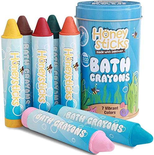 Honeysticks Super Jumbo Bath Crayons Non Toxic (7 Pack) for Toddlers 1-3 and Kids 4-8, Natural Beeswax Crayons, Food-Grade Colors, Fragrance Free, Non Irritating, Bath Toys for Bathtub, Shower, Gift
