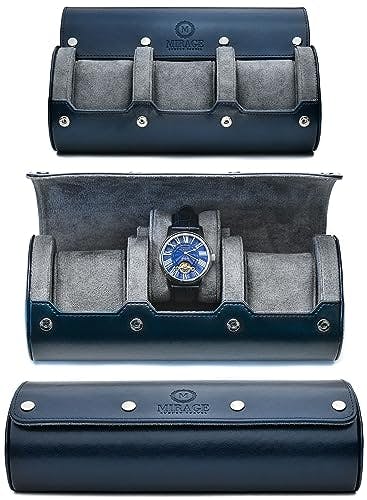 Watch Case Travel Organizer - Watch Roll Case - 3 Watch Case Display Storage - Watches Accessory Gift - Midnight Blue