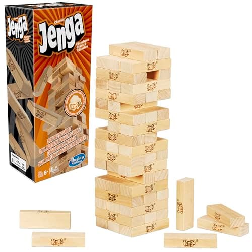 Hasbro Gaming Jenga Classic Game with Genuine Hardwood Blocks,Stacking Tower Game for 1 or More Players,Kids Ages 6 and Up