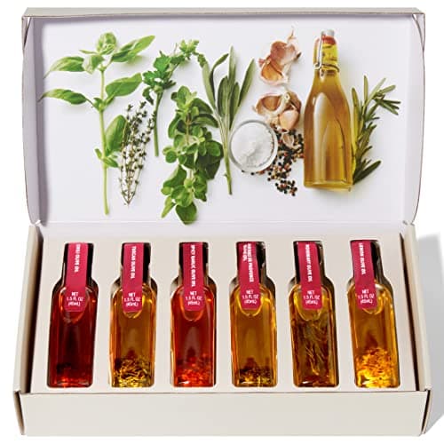 Thoughtfully Gourmet, Spice Infused Olive Oil Gift Set, Premium Extra-Virgin Olive Oil from Spain, Flavors Include Chili, Rosemary, Lemon, Spicy Garlic, Herbes de Provence and Tuscan, Set of 6