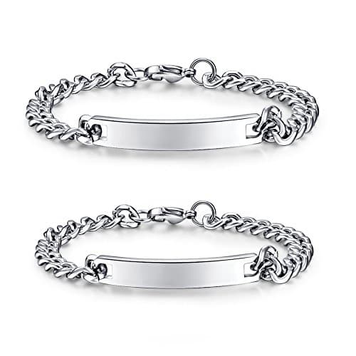 NEHZUS Couple Bracelet with Engrave - Personalized Stainless Steel Bracelet - Custom Engraving for Men and Women - Relationship Matching Couple Jewelry Gift For Her and Him