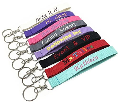 Solid Poly Fabric Customed Wristlet Key Fob keychain with Personalized Monogrammed