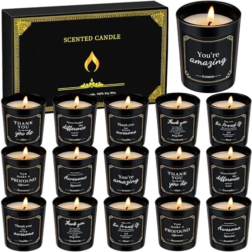 MTLEE 16 Pcs Scented Candles Gift Set Inspirational Candles for Home Scented in Bulk Strong Fragrance Soy Wax Aromatherapy Jar Candle Set for Women Bath Body Works Coworker (Motivational,Black)