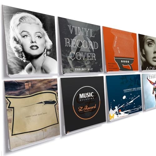 Cerpourt 8 Pack 12'' Clear Vinyl Record Display Shelf,Acrylic Album Vinyl Record Holder Wall Mount and Display Your Favorite LP Records in Style